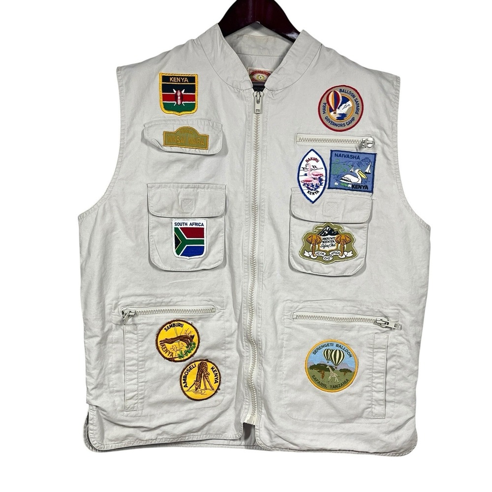 Vintage Banana Republic Photographer Vest Mens XL Utility Pockets Safari Patches